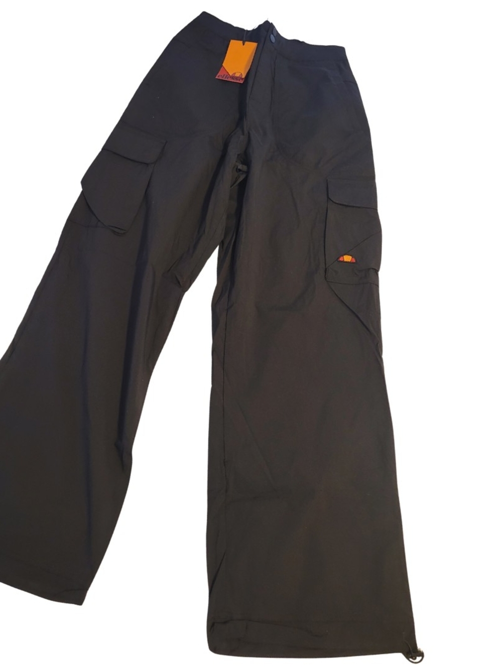 Ellesse Black Cargo Pants with Orange Logo Accent